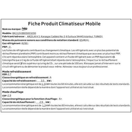 Climatiseur monobloc 3500W 65db
