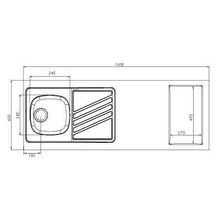 Dessus évier cuisinette 1 cuve l160 cm emplacement domino