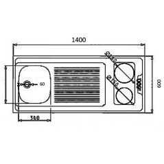 Dessus évier cuisinette électrique largeur 140 cm avec vidage complet