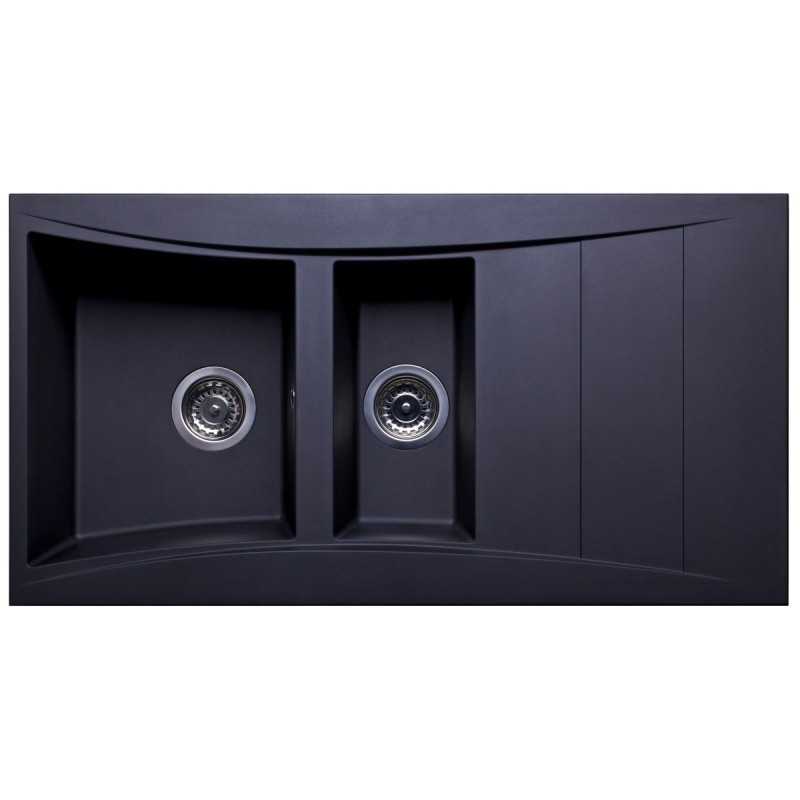 Évier 1,5 cuves 100 x 53 cm+ égouttoir Wave granité noir Évier 1,5 cuves 100 x 53 cm+ égouttoir Wave granité noir