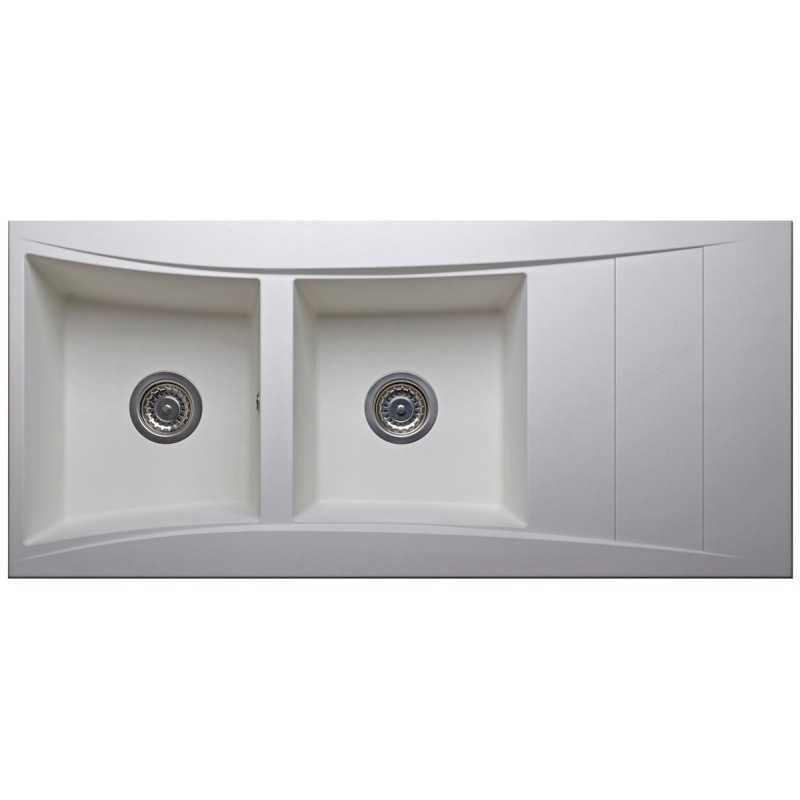 Évier 2 cuves 116 x 53 cm+ égouttoir Wave granité blanc Évier 2 cuves 116 x 53 cm+ égouttoir Wave granité blanc