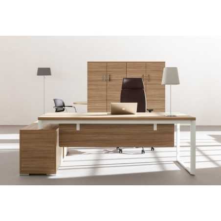 BUREAU BOIS PIETEMENT MÉTAL GRIS PLATEAU BLANC