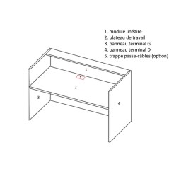 BUREAU ASKA 180X80CM PLATEAU PS PIED DROIT METAL BLANC