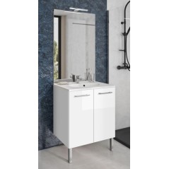ENSEMBLE MEUBLE VASQUE 2P L60CM - MIROIR - REGLETTE LED
