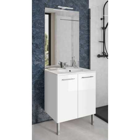 ENSEMBLE MEUBLE VASQUE 2P L60CM - MIROIR - REGLETTE LED